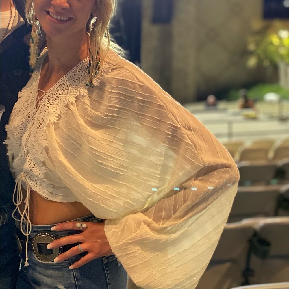 SHEIN White Lace Detail Crop Top